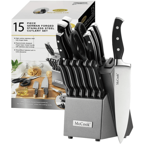 McCook MC25A 15-Piece Kitchen Knife Set Stainless Steel Forged Triple Rivet Cutlery Knife Block Set with Built-in Sharpener,Chef Knife,Steak Knife McCook MC25A 15-Piece Kitchen Knife Set Stainless Steel Forged Triple Rivet Cutlery Knife Block Set with Built-in Sharpener,Chef Knife,Steak Knife