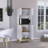 Pamplona Microwave Tall Cabinet Counter Surface, Top And Lower Double Doors Cabinets -Light Oak / White