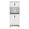 Pamplona Microwave Tall Cabinet Counter Surface, Top And Lower Double Doors Cabinets -Light Oak / White