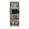 Pamplona Microwave Tall Cabinet Counter Surface, Top And Lower Double Doors Cabinets -Light Oak / White