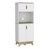 Pamplona Microwave Tall Cabinet Counter Surface, Top And Lower Double Doors Cabinets -Light Oak / White