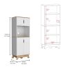 Pamplona Microwave Tall Cabinet Counter Surface, Top And Lower Double Doors Cabinets -Light Oak / White