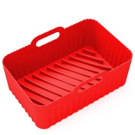 Air Fryer Silicone Pot With Handle Reusable Liner Heat Resistant Basket Rectangle Baking Accessories For Fryer Oven Microwave (Color: Red)