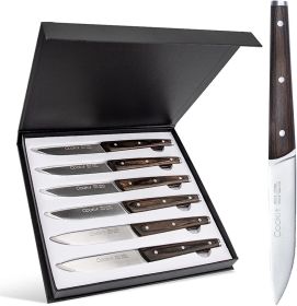 6Pcs Steak Knife Set Serrated Stainless Steel Utility with Wooden Handle for Home Dining Restaurant (default: default)