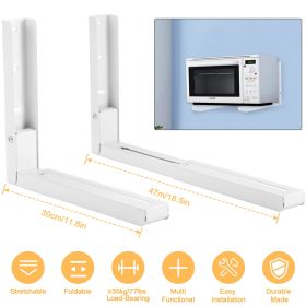 2 Pcs Microwave Brackets Adjustable Wall Mount Shelf Heavy Duty Carbon Steel Wall Microwave Cradle (Color: White)