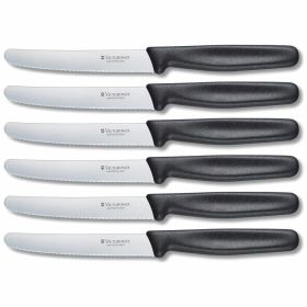 6 Piece Victorinox Swiss Army Cutlery Classic 4.5" Round Tip with Serrated Blade Steak Knife Set (Available in 8 Colors: Blue)