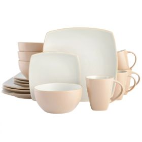 Square Stoneware 16 Piece Dinnerware Set (Color: Sand)