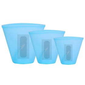 3Pcs Silicone Food Storage Bags Reusable Leakproof Food Container Set with 3 Seals Microwave Dishwasher Safe Environment Friendly 8.5Oz/17Oz/25.4Oz (Color: Blue)