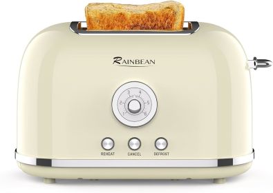 Toaster 2 Slice Retro Toaster Stainless Steel With 6 Bread Shade Settings And Bagel Cancel Defrost Reheat Function, Cute Bread Toaster With Extra Wide (SST23: Cream)