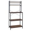 5-Tier Kitchen Bakers Rack with 10 S-Shaped Hooks; Industrial Microwave Oven Stand; Free Standing Kitchen Utility Cart Storage Shelf Organizer (Rustic