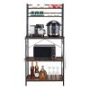 5-Tier Kitchen Bakers Rack with 10 S-Shaped Hooks; Industrial Microwave Oven Stand; Free Standing Kitchen Utility Cart Storage Shelf Organizer (Rustic