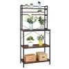 5-Tier Kitchen Bakers Rack with 10 S-Shaped Hooks; Industrial Microwave Oven Stand; Free Standing Kitchen Utility Cart Storage Shelf Organizer (Rustic