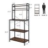 5-Tier Kitchen Bakers Rack with 10 S-Shaped Hooks; Industrial Microwave Oven Stand; Free Standing Kitchen Utility Cart Storage Shelf Organizer (Rustic