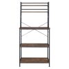 5-Tier Kitchen Bakers Rack with 10 S-Shaped Hooks; Industrial Microwave Oven Stand; Free Standing Kitchen Utility Cart Storage Shelf Organizer (Rustic