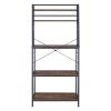 5-Tier Kitchen Bakers Rack with 10 S-Shaped Hooks; Industrial Microwave Oven Stand; Free Standing Kitchen Utility Cart Storage Shelf Organizer (Rustic